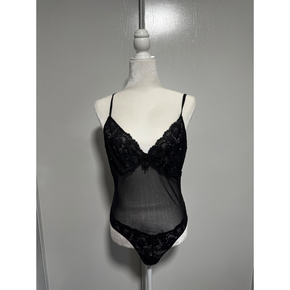 Vintage Rare Intimo Amore Black Lace Bodysuit Slip Dress‎ Sheer Women's sz Large
